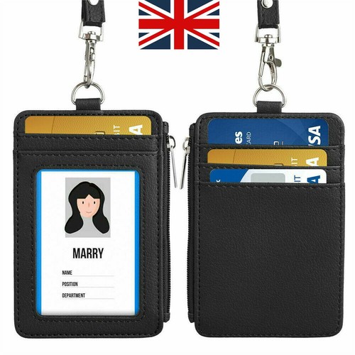 Black leather badge holder - black,